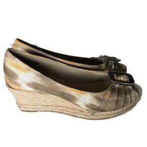 Naturalizer Womens Size 8M Wedge Espadrille Shoe Peep Toe Slip On Office Buckle